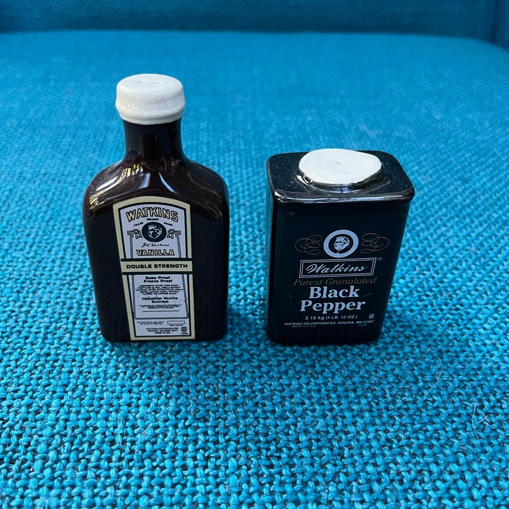 Vintage Watkins Ceramic Bottle Salt & Pepper Shakers